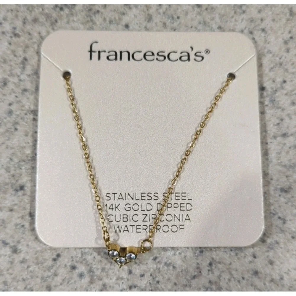 Francesca's Stainless Steel 14K Gold Dipped‎ Cubic Zirconia Three Stone Necklace